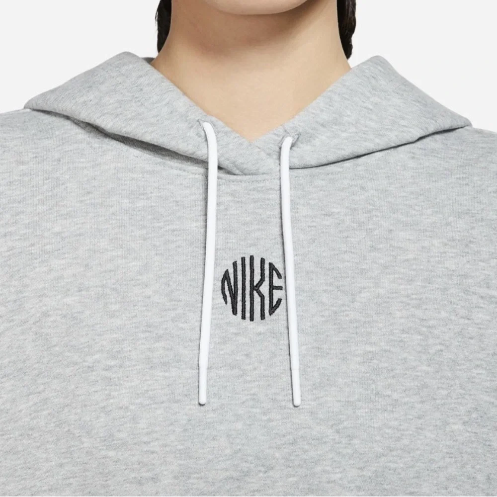 Nike Women's Sportswear Icon Clash Monogram Hoodie in Gray/White Size 1X